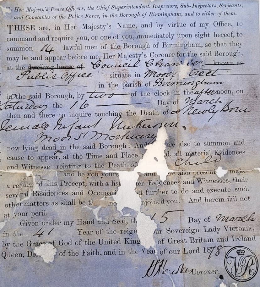 Document with missing areas before reconstruction